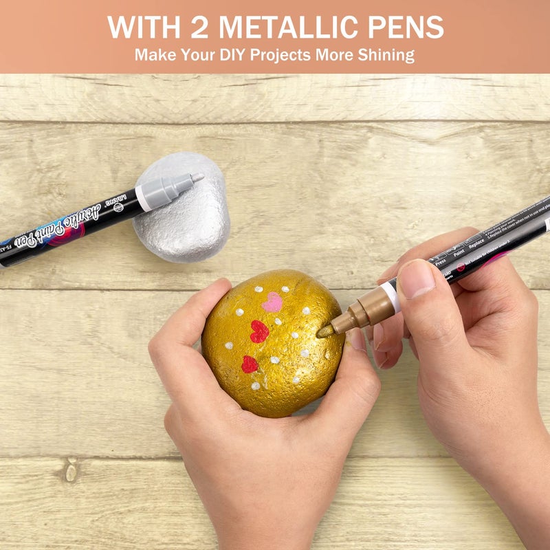 IJIANG Acrylic Paint Pens for Rock Painting Outdoor Waterproof Paint Markers Tire Pen, Water-Based Eco-Friendly Non-Toxic Anti - UV, Bright Long-Lasting Strong Coverage, 12 Colors - Image 2